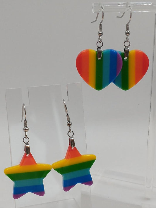 Colorful Rainbow Hearts or Stars: French Hook Earrings