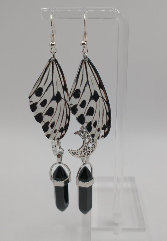 Butterfly Wings with Faux Crystals: French Hook Earrings