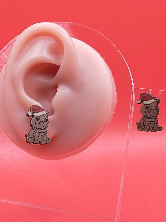 Christmas Hippopotamus: Post Earrings